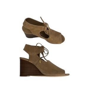 Lauren Ralph Lauren camel brown leather wedge casual open toe sandal shoe size 8